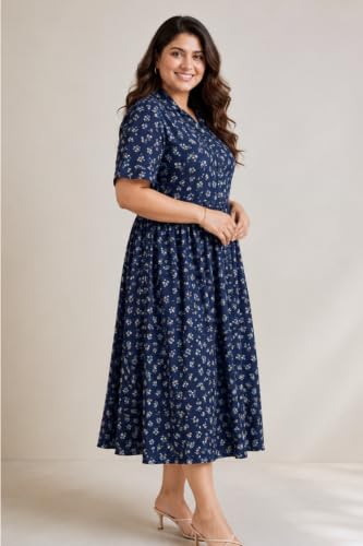 Image of ZELENA Rayon Lapel Neck Zipless Maternity Feeding Dress | Soft 100% rayon dress featuring a lapel neck, button-down zipless nursing , and half sleeves