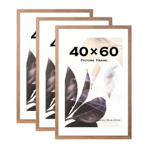 60x40cm Picture Frame Brown Set of 3 with Mounts for 30x50cm, 40x60 Frame Wall Mountable