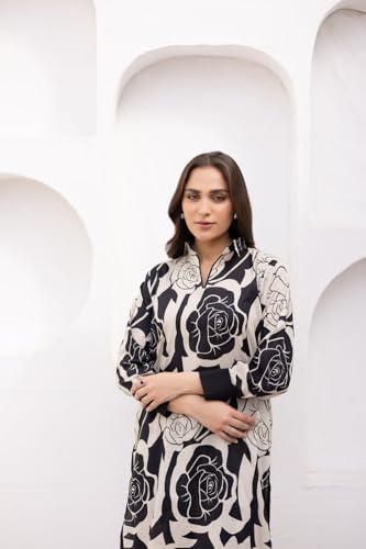 Image of GoSriKi Kurta Set for Women Viscose Blend Printed | Kurti Set for Woman | Straight Kurta Palazzo Set Women | 2 Piece Set Womens | V-Slit Collar Full Sleeve Regular Fit Stylish Ethnic Outfit Clothing