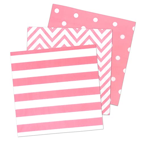 Dulousia Disposable Striped Chevron Polka Dot Pink Paper Luncheon Napkins 60 Count 13
