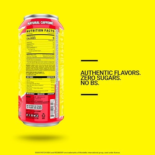 GHOST Energy Drink - 12-Pack, Sour Patch Kids Redberry, 16oz - Energy & Focus & No Artificial Colors - 200mg of Natural Caffeine, L-Carnitine & Taurine - Gluten-Free & Vegan - 1