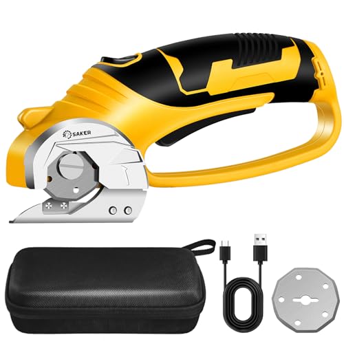 Saker Cordless Electric Scissors,4V Rechargeable Cardboard Box Cutter Fabric Scissor with Safety Lock & LED Light,Power Rotary Cutter for Leather Carpet Plastic Cutting (Cordless Scissor, Green)