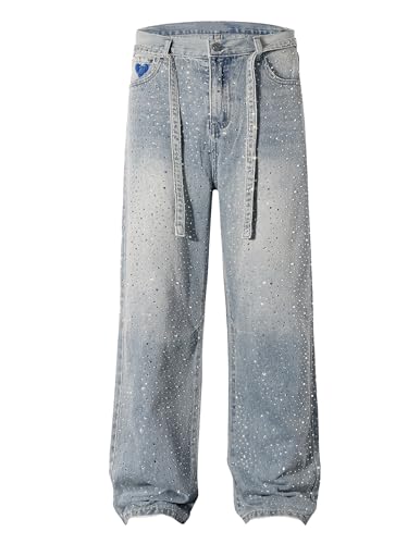 Aelfric Eden Womens Rhinestone Jeans Y2K Wide Leg Pants Unisex Loose Oversized Trousers Casual Baggy Streetwear Denim Pants2