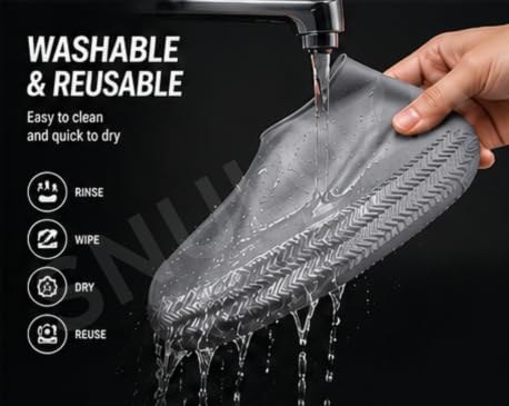 Image of Waterproof Silicone Shoe Covers for Men & Women | Reusable Anti-Slip Rain Shoe Protector | Stretchable Waterproof Overshoes for Walking, Bike Riding, Travel & Outdoor | Large Size