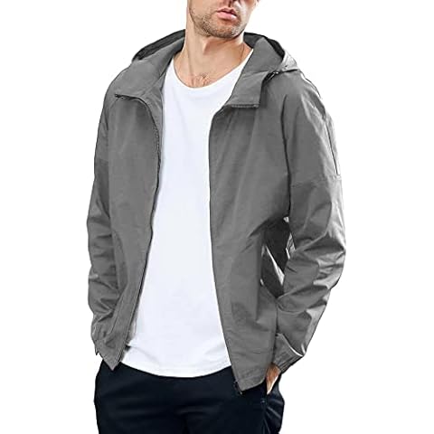 Mens Waterproof Breathable Lightweight Hooded Jacket, Gray, XX-L Cover