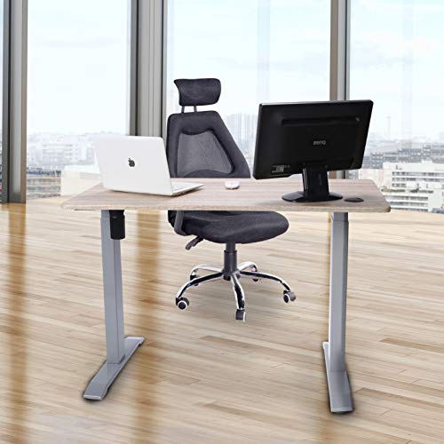 Unicoo - Electric Height Adjustable Standing Desk, Standing Workstation Home Office Sit Stand Up Desk With 4 Pre-Set Memory Display Controller (Antique Oak Top/Grey Legs-Electric-Kt1001) #TOP3
