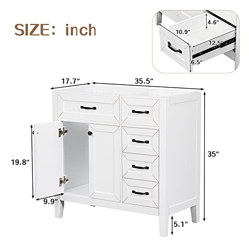 36 Inch Bathroom Vanity Without Top Sink, Bathroom Vanity Base Only, Modern Bathroom Storage Cabinet Two Doors And Drawers, Freestanding Bathroom Vanity, White #TOP6
