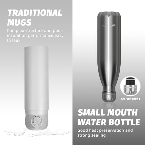 Image of WATERSY Stainless Steel water bottles,17oz /500ml Insulated Water Bottles,Sliver metal water bottle Keeps Drink Cold and Hot,BPA Free kids water bottles for School,Gym,Travel,Sports