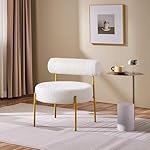 Yaheetech Boucle Accent Chair, Modern Tufted Vanity Chair, Cozy Sherpa Barrel Chair with Gold Legs, Club Chair for Living Room Bedroom Vanity Room Home Office, White - Image 4