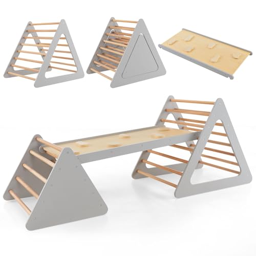 🎁【Design Sicuro e Ottima Lavorazione】Con un’ottima lavorazione, gli angoli e i bordi delle 2 scale triangolari e della rampa sono arrotondati e senza bave, così i bambini non si faranno male e non si graffieranno. Inoltre, la superficie con vernice ideale per bambini è inodore e non danneggerà la loro salute.