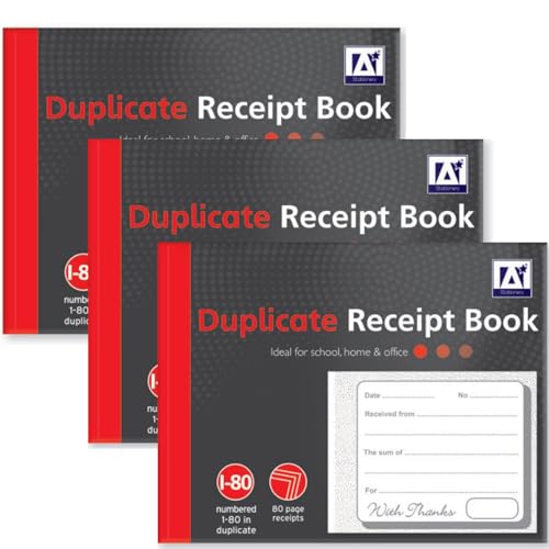 Youngland Libro de recibos duplicados numerados de 1 a 80 páginas, tamaño medio, para negocios, hogar, oficina, tienda y almacén (3 unidades)