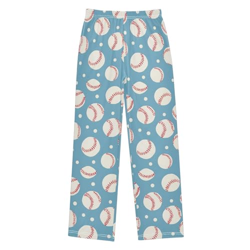 ALAZA White Polka Dot Baseball Ball Pajama Pants Long Sleep Pant Pajama Bottoms Elastic Waist with Pockets