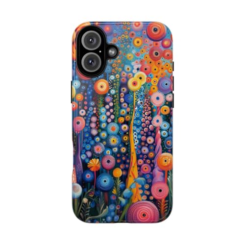 Coque iPhone 16 Plus rigide et brillante à motif floral abstrait orange