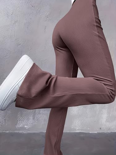 Image of Jawdrobe Women's High Waist Ribbed Flared Pants Stretchable Slim Fit Bootcut Trousers Soft Knit Casual Wear for Daily Office Travel (for Ideal Height 5.3)