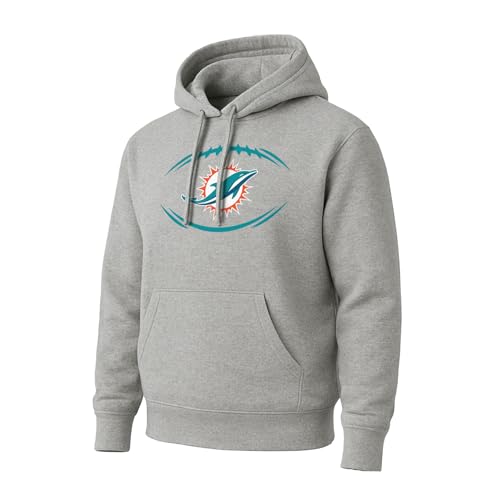Hybrid Sports NFL - Miami Dolphins Logo Snap - Mens and Womens Lightweight Pullover Hoodie - Size 3 X-Large - Athletic Heather