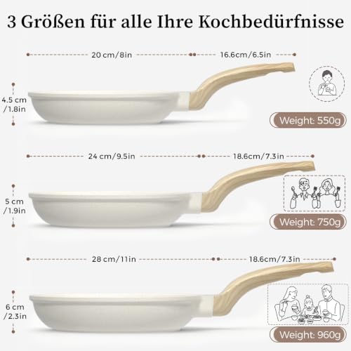 YASHE Bratpfannenset 3-teilig, Induktion, ungiftig, PTFE- und PFAS-frei – Ansicht 5