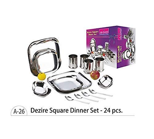 Aristo Stainless Steel Dezire Square Stainless Steel 24 Pieces Dinner Set (Silver)