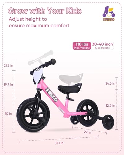 Image of KRIDDO 2-in-1 Tricycle and Balance Bike for 2 Year Old with Training Wheels