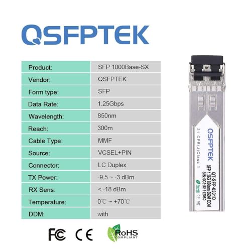 QSFPTEK 4Pack 1000Base-SX Transceiver Gigabit Multimode SFP to LC Module, MMF 850nm,550m,DOM, Mini-GBIC for Cisco GLC-SX-MMD - Image 2