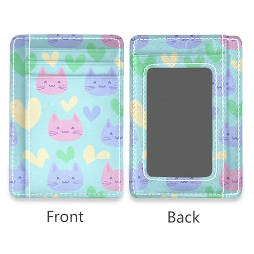 JUNZAN Slim Wallet Card Holders for Men Women Funny Cute Cats Minimalist Front Pocket Wallets Small Card Case RFID Blocking2