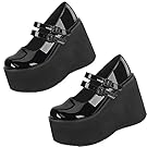 CELNEPHO Womens Mary Jane Shoes for Women, Ankle Strap Wedge Mid Heel Platform Dress Shoes Gothic Lolita Pumps Shoes