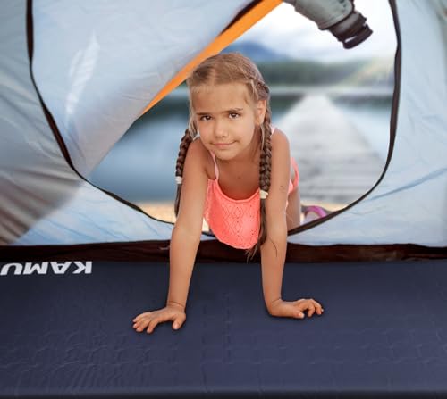 KAMUI-Self-Inflating-Sleeping-Pad-2-Inch-Thick-Camping-Pad-Connectable-with-Multiple-Mats-for-Tent-and-Family-Camping-Blue