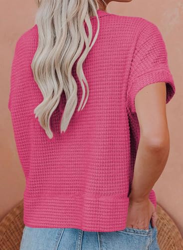 Image of Eytino Womens Plus Size Tops Casual V Neck Short Sleeve Waffle Knit Button Down Shirts(1X-5X)