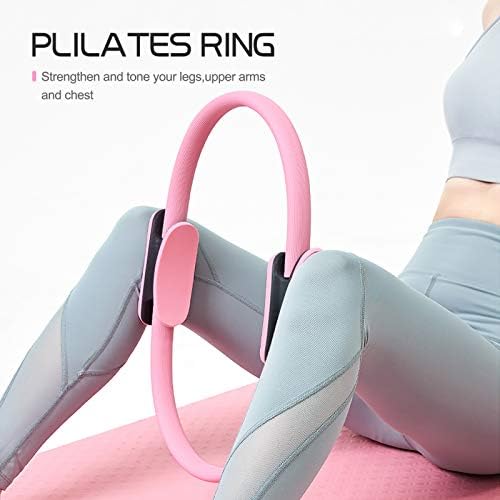 MorNon Pilates Ring Double Handle Yoga Fitness Circle Inner Thigh Exercise Equipment for Home Use Gym Workout Pink