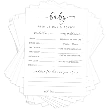 Newborn Predictions and Advice Cards, 50 Pcs Newborn Shower Game Cards, Advice and Wishes for New Parents, Fun Gender Reveal Games Black