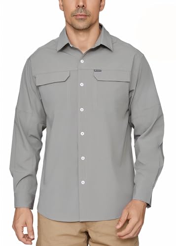 PIQIDIG Men's Long Sleeve Sun Protection Shirts UPF 50+ Quick Dry Button Down Shirts Hiking Fishing Camping Travel Work