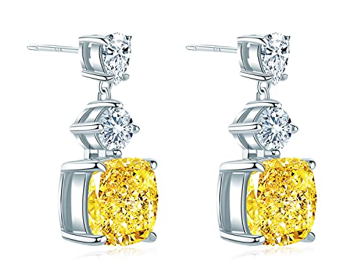 Sterling Silver Dangle Earrings For Women Hypoallergenic Earring Jewelry Yellow Cubic Zirconia Diamond Anniversary Birthday Valentine's Day Gifts For Her Wife Girlfriend Mom #TOP1