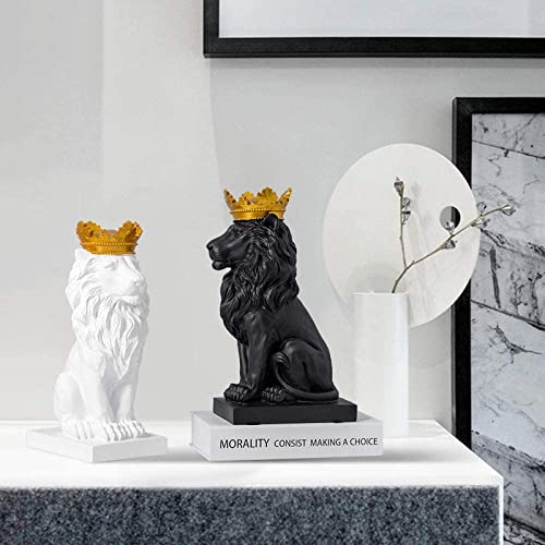 Cuzokola 15" H Big Black Lion Figurine Desk Office Decor For Men With Nordic Lion Head Statue With Crown Decoration And Animal Crown Queen Resin Sculptures Home Decor #TOP4