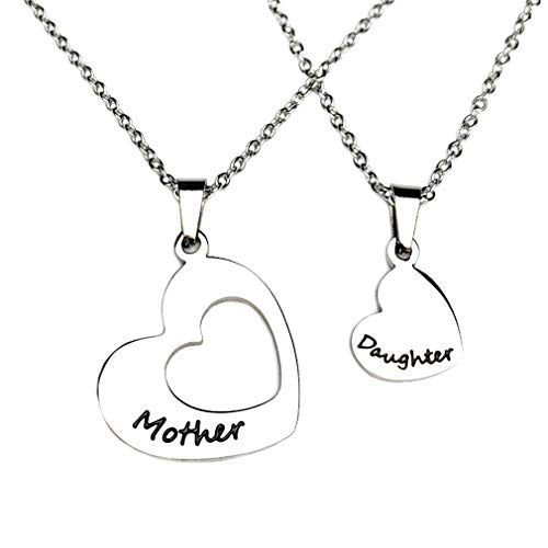 Mom daughter necklace set for 2 heart stainless steel silver pers…