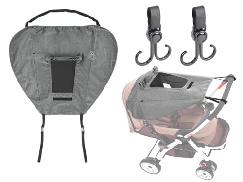 Hitopin Parasol para Silla de Paseo, Toldo Oscuro Universal para Bebés, Sombrilla Carrito Bebe Universal, Impermeable Funda para Cochecito de Bebé, 2*Gancho giratorio, para Silla de Paseo