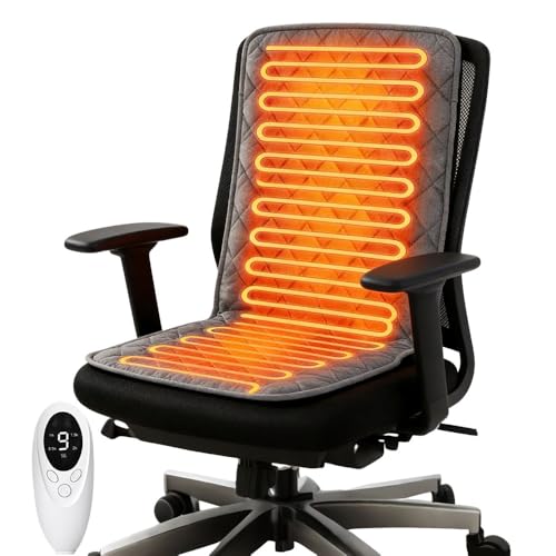 WDKXCN Cuscino Riscaldato 45 x 90 cm per sedia da ufficio con 9 livelli di temperatura e spegnimento automatico a tempo