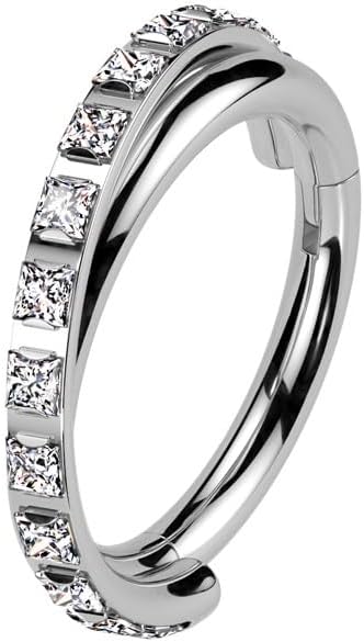 Pierced Owl 16GA ASTM F-136 Implant Grade Titanium CZ Crystal Paved Double Hoop Criss Cross Hinged Segment Clicker Ring