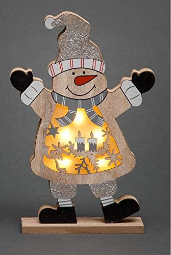 SHATCHI Snowman LED Wooden Christmas Santa Snowman Reindeer Xmas Home Indoor Table Decorations Ornaments Centrepiece, 27cm - Image 3