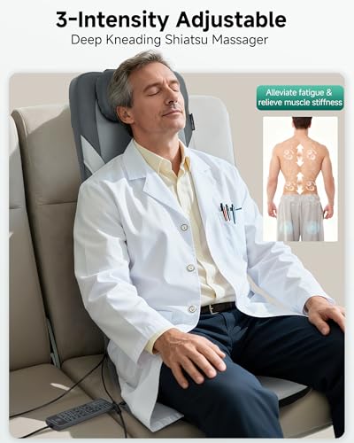 Image of Snailax Gifts for Men Women Chair Back Massager for Full Back Pain Relief Deep Tissue, Vibration Heated Seat Cushion Long Track Dual 3D Shiatsu Rollers, 3 Height Settings Foldable Massage Chair Pad