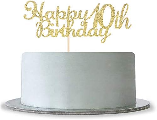 WeBenison Happy 10th Birthday Cake Topper, Gold Glitter Hello 10 Cake Topper ,Anniversary Party Decoration