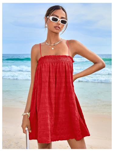 Image of MakeMeChic Women's Babydoll Dress Sleeveless Swing Shirred Mini Dresses | Beach, Summer, Sundress, Ruffle, Casual Dress, Flowy Dress
