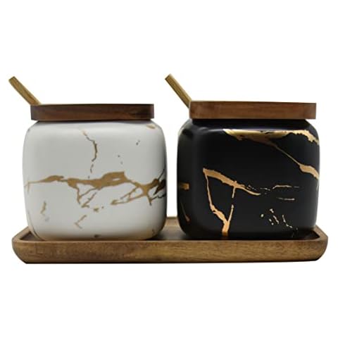 KIDYBELL Marble Ceramic Sugar Bowls Set Cover