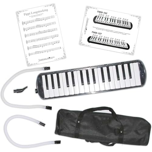 Tuyama TMD-132 Melodica Negro - 32 Teclas - Con Boquilla y 2 Tubos de Soplado - Incluye Bolsa de Transporte - Piano de Viento