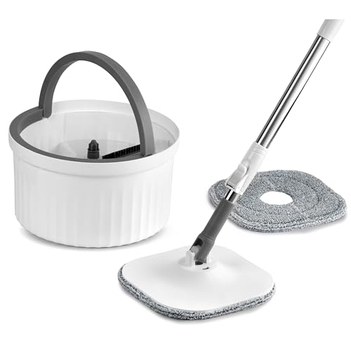 Image of Kleeno by Cello Magic Mop with Square Bucket | White & Grey | 360 Degree Movement | Highly Water Absorbent | Microfiber Pads for Wet & Dry Cleaning | Free Refill | Ideal for Home, Kitchen & Office