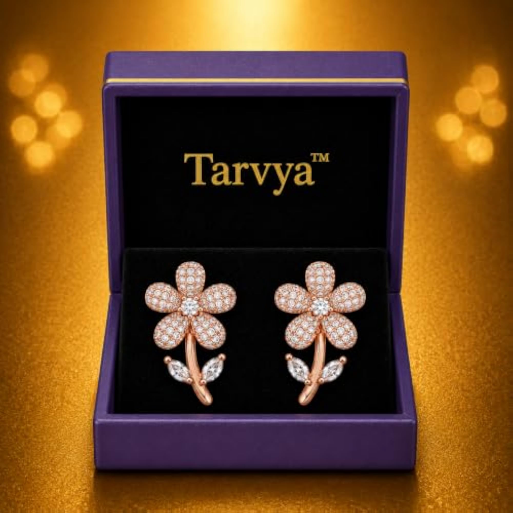 Women's Rose Gold Plated Sterling Silver Floral Stud Earrings, CZ Stones
