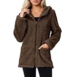 Chaqueta de peluche para mujer, con cremallera, forro polar, con bolsillo, sudadera con capucha, chaqueta de invierno Sherpa, chaqueta suave de forro polar de peluche, cómoda e informal, marrón, XXL