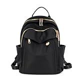 M-ioi-M Compact Small Fashion Backpack Purse for Women, Chic Mini Daypack with Gold-Tone Hardware, Casual Minimalist Lightweight Water-Resistant Nylon Bag for Petite Women & Daily Essentials (Black)