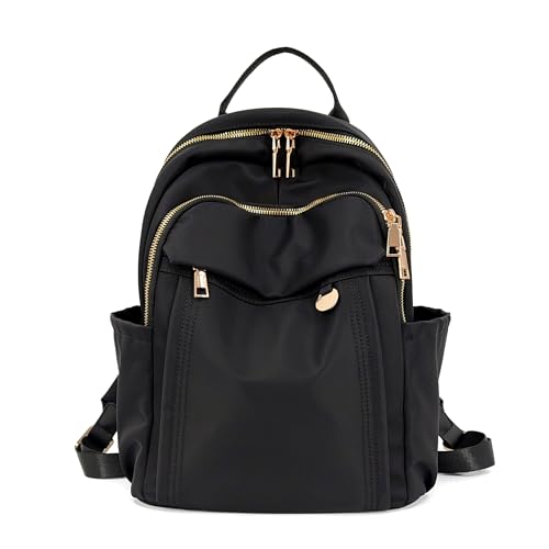Image of M-ioi-M Compact Small Fashion Backpack Purse for Women, Chic Mini Daypack with Gold-Tone Hardware, Casual Minimalist Lightweight Water-Resistant Nylon Bag for Petite Women & Daily Essentials (Black)