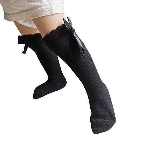 Baby Girls Knee High Socks,Infants Toddlers Tube Socks,3/5Pack Toddlers Ruffled Long Stockings Uniform Socks 0-5T3