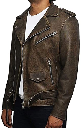 BRANDSLOCK Mens Genuine Leather Biker Jacket Cowhide Brando Rustic3