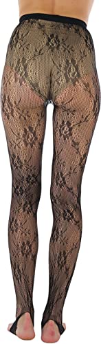 Image of ToBeInStyle Women's Single Floral Lace Fishnet Tights Footless & Stirrup Design